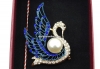 Martisor brooch, Swan with crystals, 5x3.5cm, box included - x1