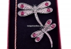 Martisor brooch, Dragonfly with crystals, 5.5x5cm, box included - x1