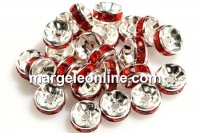 Spacer Rhinestone rosu, 8mm - x10