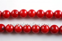 Coral beads, red, round, 10mm