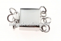 Clasp, three strands, rhodium-plated 925 silver, 13.5mm - x1