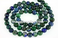 Natural azurite, round, 6mm