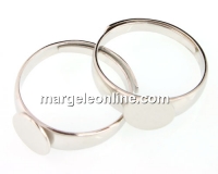 Ring base, tray 8mm, rhodium-plated 925 silver - x1