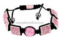 Beads Shamballa Bracelet with 6 squares, rose - x1