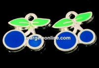 Charm metalic emailat, cirese, albastru, 12mm - x5