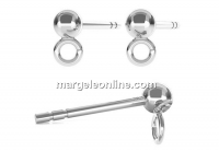 Earring findings, ball 3mm, rhodium-plated 925 silver, 15.5mm - x1pair