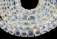 Crystal beads, cube, clear AB, 4.5mm