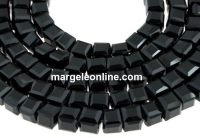 Crystal beads, cubic, black, 4mm