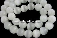 Cat eye beads, round, white, 9.5mm