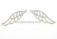 Pendant, angel, wing, rhodium-plated 925 silver, 27.5x9.5mm - x1