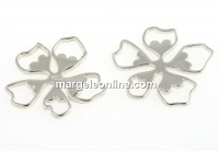 Link, flower, rhodium-plated 925 silver, 18x17mm - x1