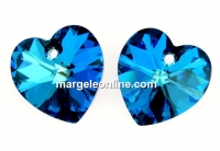 Swarovski, heart pendant, bermuda blue, 10mm - x2