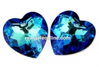 Swarovski, heart pendant, bermuda blue, 18mm - x1