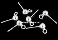 Earring findings, ball 4mm, 925 silver, 13mm - x1pair