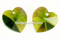 Swarovski, heart pendant, olivine AB, 10mm - x2