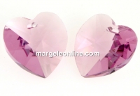 Swarovski, heart pendant, light amethyst, 14mm - x2