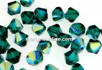 Swarovski, bicone bead, emerald aurora borealis, 6mm - x10