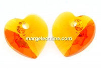 Swarovski, heart pendant, tangerine, 10mm - x2