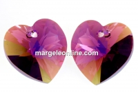 Swarovski, heart pendant, amethyst aurora borealis, 18mm - x1