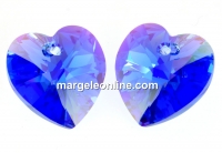 Swarovski, heart pendant, sapphire AB, 10mm - x2