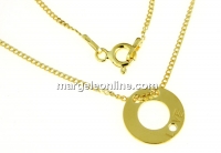 Link, disk, love+chain, gold-plated 925 silver, 11.5mm - x1