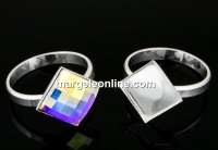 Ring base, 925 silver, square cabochon 10mm, inside 18mm  - x1