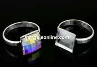 Ring base, 925 silver, square cabochon 10mm, inside 16mm  - x1