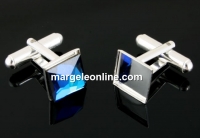 Cufflink base, 925 silver, for square cabochon 10mm - x1 pair