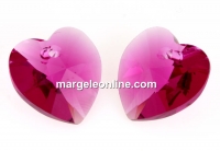 Swarovski, heart pendant, fuchsia, 14mm - x2