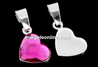 Pendant base, 925 silver, heart, cabochon 10mm - x1