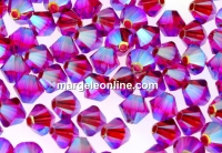 Swarovski, bicone bead, fuchsia AB2x, 4mm - x20