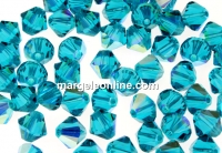 Swarovski, bicone bead, blue zircon AB, 6mm - x10