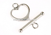 Toggle clasp, rhodium-plated 925 silver, 15x18mm - x1