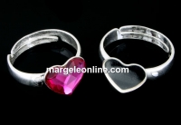 Ring base, 925 silver, heart, cabochon 14mm, adjustable, - x1