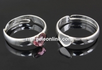 Ring base, adjustable, 925 silver, heart, 6mm - x1