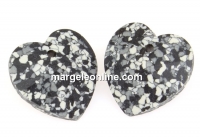 Swarovski, heart pendant, marbled black, 14mm - x2