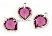 Swarovski, rhodium-plated pendant, heart, amethyst, 15mm - x2