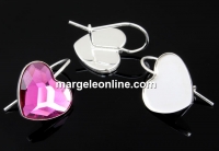 Earring findings, 925 silver, heart, cabochon 14mm - x1pair