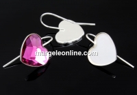 Earring findings, 925 silver, heart, cabochon 14mm - x1pair