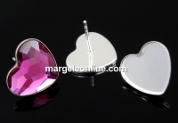 Earring findings, 925 silver, heart, cabochon 14mm - x1pair