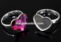 Ring base, 925 silver, heart, cabochon 14mm, inside 16.2mm - x1