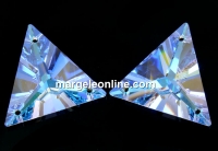 Swarovski, triangle link with 3 holes, blue aurora borealis, 30mm - x1