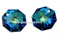 Swarovski, octagon pendant, bermuda blue, 14mm - x1