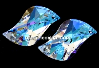 Swarovski, wave leaf pendant, blue aurora borealis, 30mm - x1