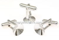 Cufflink base, rhodium-plated 925 silver, for rivoli 12mm - x1 pair