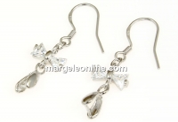 Earring findings, ribbon, crystals, rhodium-plated 925 silver, 12mm - x1pair