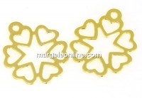 Pendant, clover, hearts, gold-plated 925 silver, 14mm - x1