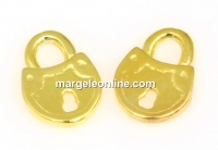 Charm, lock, gold-plated 925 silver, 9.5x7mm - x2