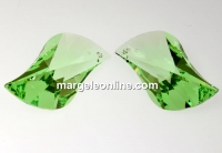 Swarovski, wave leaf pendant, light peridot, 30mm - x1