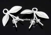 Pendant, sprig, leaves, 925 silver, 17mm  - x1